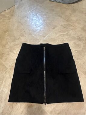 David Lerner Black Suede Front-Zip Mini Skirt